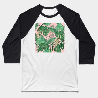 Pretty Pink & Tropical Greenery Pattern Baseball T-Shirt